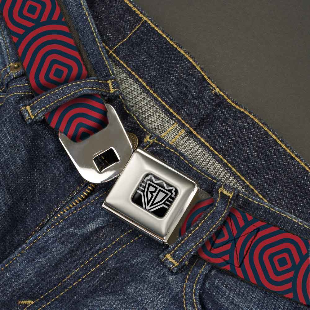 BD Wings Logo CLOSE-UP Full Color Black Silver Seatbelt Belt - Square Target Red/Navy Webbing Seatbelt Belts Buckle-Down