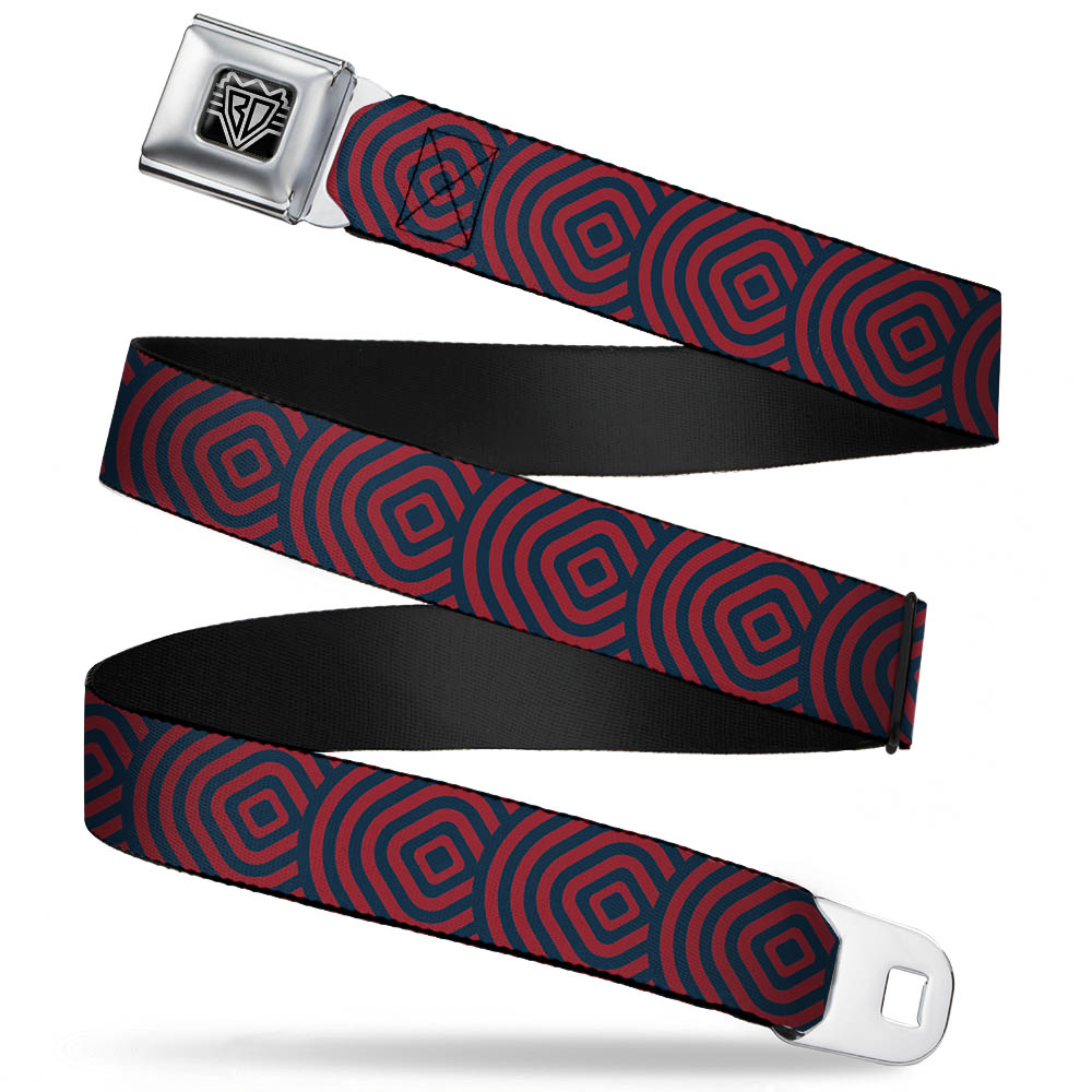 BD Wings Logo CLOSE-UP Full Color Black Silver Seatbelt Belt - Square Target Red/Navy Webbing Seatbelt Belts Buckle-Down