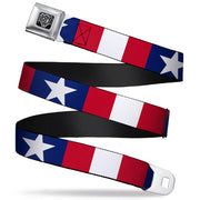 BD Wings Logo CLOSE-UP Full Color Black Silver Seatbelt Belt - Stars & Stripes Ribbon Red/Blue/White Webbing Seatbelt Belts Buckle-Down