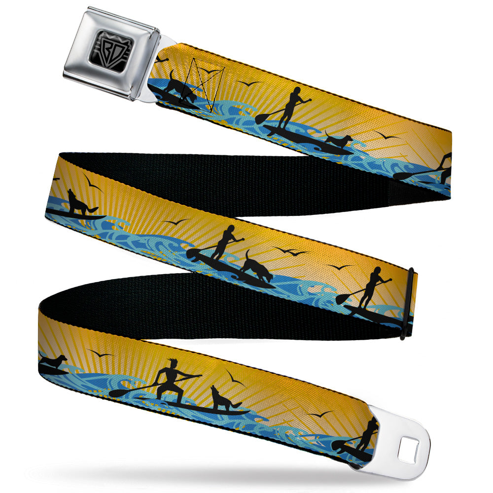 BD Wings Logo CLOSE-UP Black/Silver Seatbelt Belt - SUP w/Dog Yellows/Blues/Black Webbing Seatbelt Belts Buckle-Down