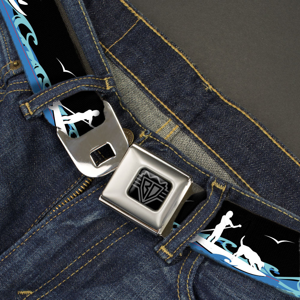 BD Wings Logo CLOSE-UP Black/Silver Seatbelt Belt - SUP w/Dog Black/Blues/White Webbing Seatbelt Belts Buckle-Down
