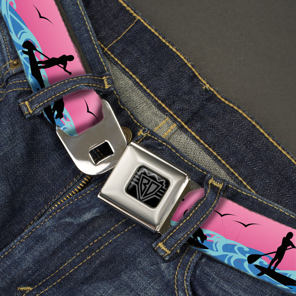 BD Wings Logo CLOSE-UP Black/Silver Seatbelt Belt - SUP w/Dog Pink/Blues/Black Webbing Seatbelt Belts Buckle-Down