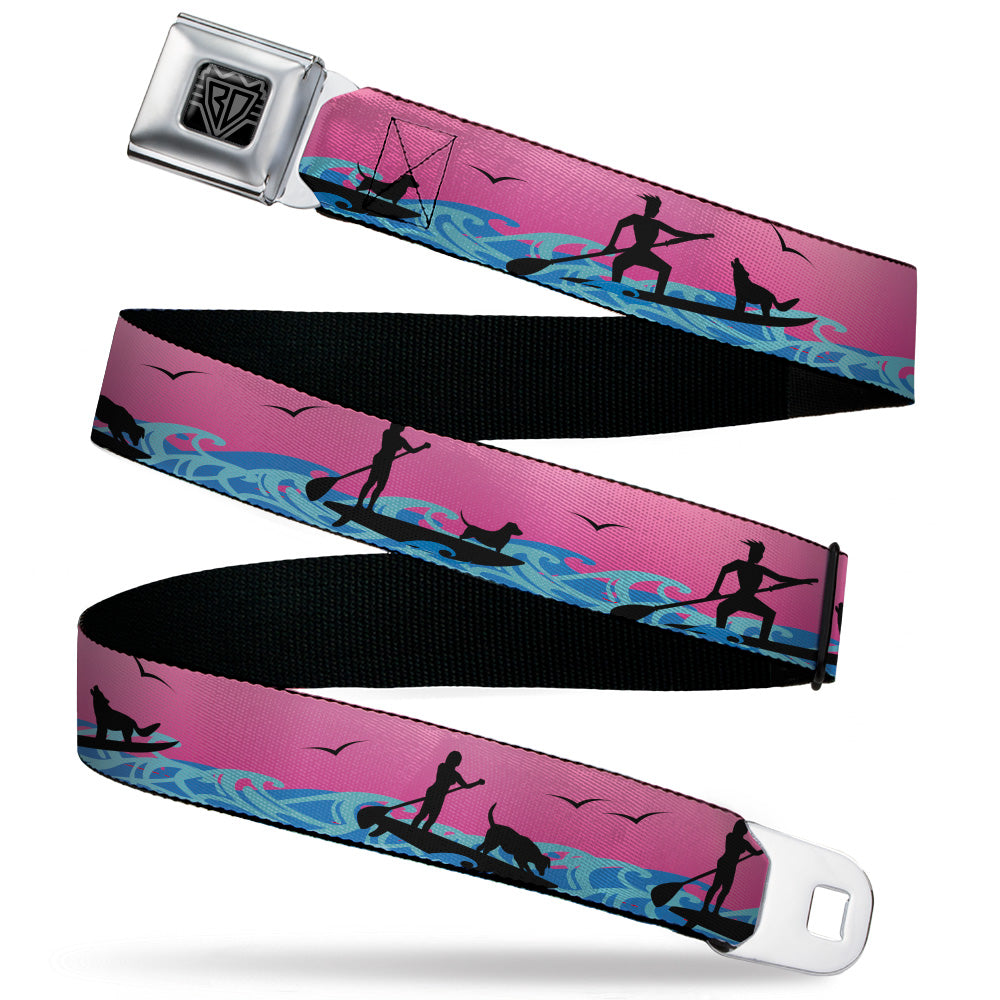 BD Wings Logo CLOSE-UP Black/Silver Seatbelt Belt - SUP w/Dog Pink/Blues/Black Webbing Seatbelt Belts Buckle-Down