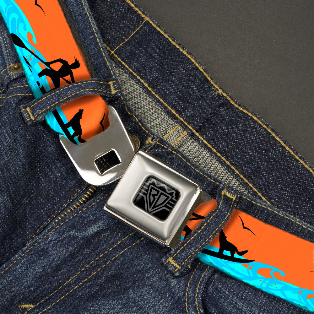 BD Wings Logo CLOSE-UP Black/Silver Seatbelt Belt - SUP w/Dog Neon Orange/Blues/Black Webbing Seatbelt Belts Buckle-Down