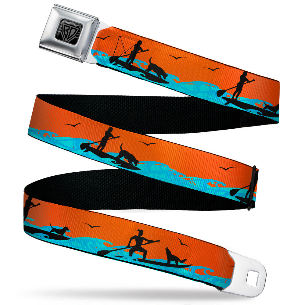 BD Wings Logo CLOSE-UP Black/Silver Seatbelt Belt - SUP w/Dog Neon Orange/Blues/Black Webbing Seatbelt Belts Buckle-Down