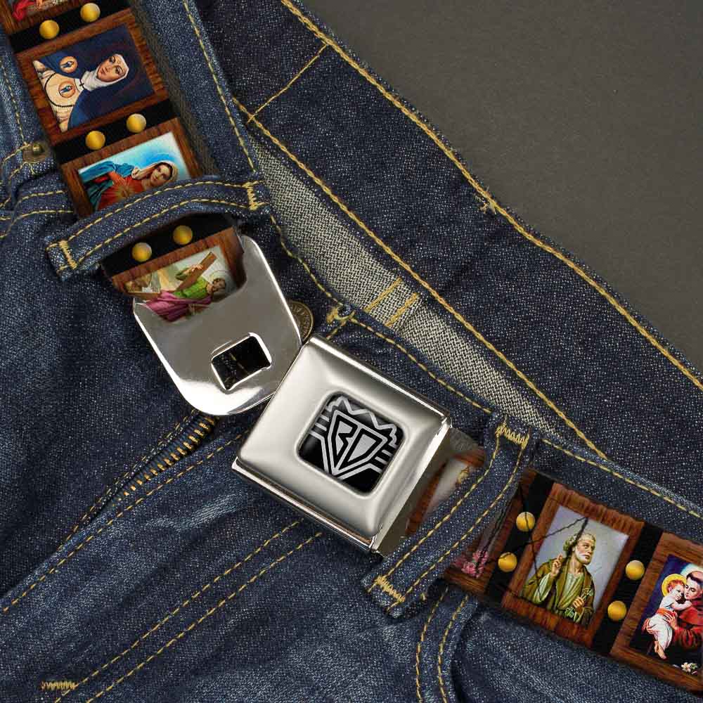 BD Wings Logo CLOSE-UP Full Color Black Silver Seatbelt Belt - Saint Blocks Webbing Seatbelt Belts Buckle-Down