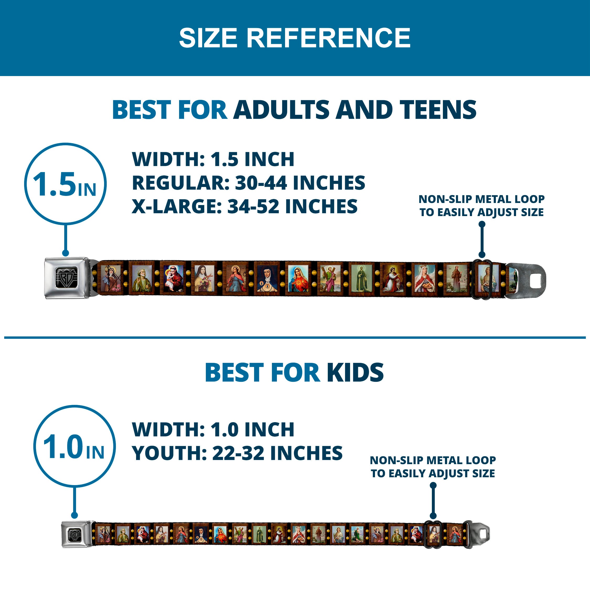 BD Wings Logo CLOSE-UP Full Color Black Silver Seatbelt Belt - Saint Blocks Webbing Seatbelt Belts Buckle-Down