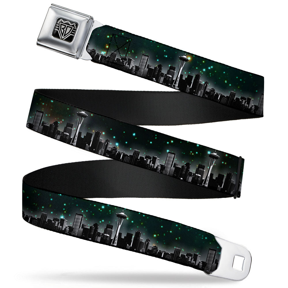 BD Wings Logo CLOSE-UP Full Color Black Silver Seatbelt Belt - Seattle Vivid Skyline/Space Dust Webbing Seatbelt Belts Buckle-Down