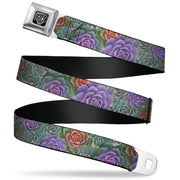 BD Wings Logo CLOSE-UP Full Color Black Silver Seatbelt Belt - Succulents Stacked Green/Pink/Orange Webbing Seatbelt Belts Buckle-Down