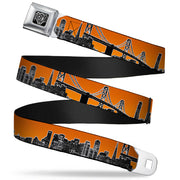 BD Wings Logo CLOSE-UP Full Color Black Silver Seatbelt Belt - San Francisco Vivid Skyline Orange Fade/Black Webbing Seatbelt Belts Buckle-Down