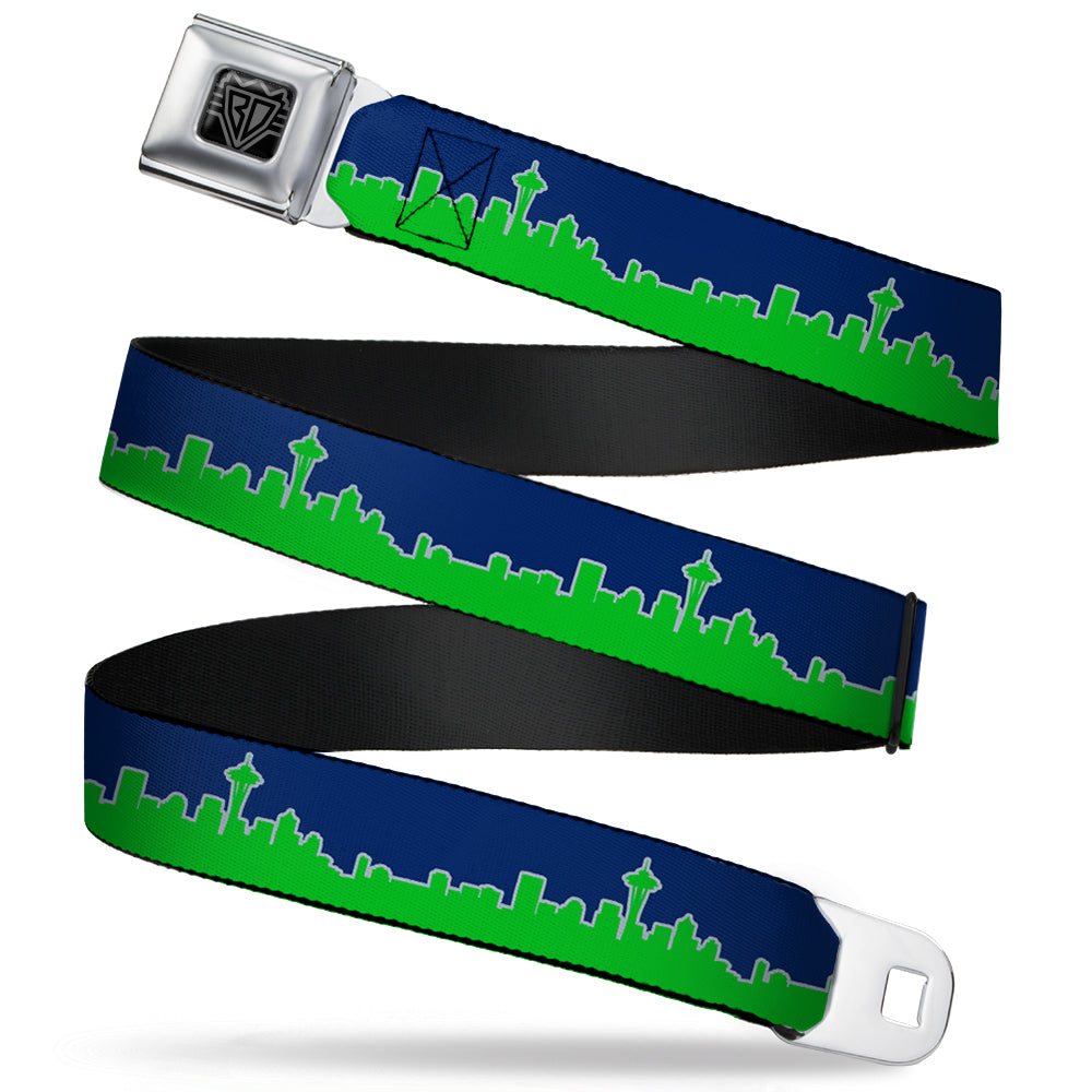 BD Wings Logo CLOSE-UP Full Color Black Silver Seatbelt Belt - Seattle Skyline Navy/Gray/Green Webbing Seatbelt Belts Buckle-Down