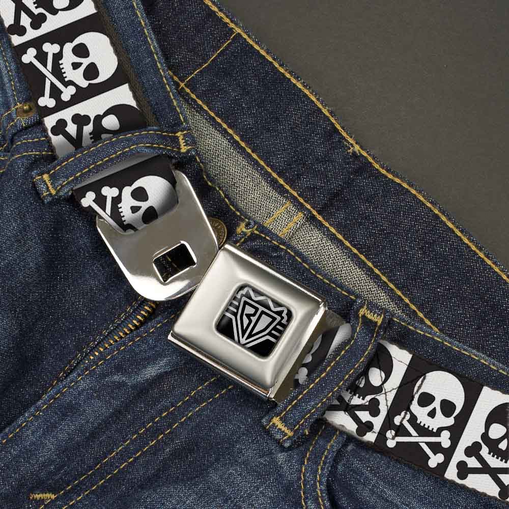 BD Wings Logo CLOSE-UP Full Color Black Silver Seatbelt Belt - Skull & Cross Bones Blocks Black/White White/Black Webbing Seatbelt Belts Buckle-Down