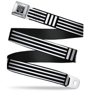 BD Wings Logo CLOSE-UP Full Color Black Silver Seatbelt Belt - Stripe Blocks Black/White Webbing Seatbelt Belts Buckle-Down