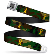 BD Wings Logo CLOSE-UP Full Color Black Silver Seatbelt Belt - Support Our Troops Camo Olive/Yellow Ribbon Webbing Seatbelt Belts Buckle-Down