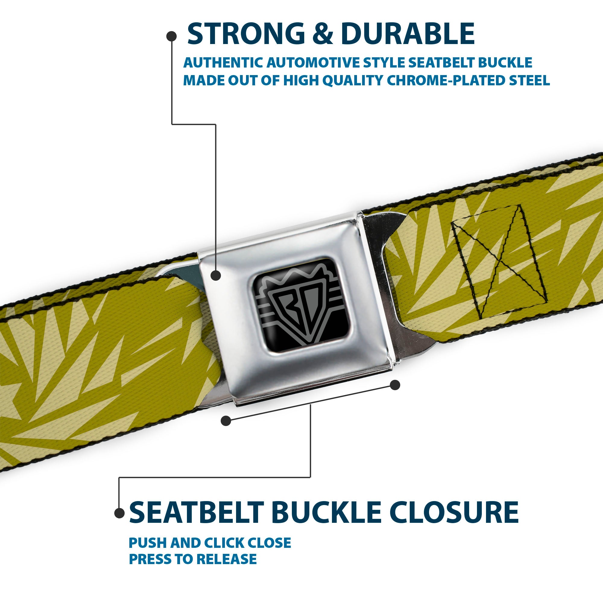BD Wings Logo CLOSE-UP Black/Silver Seatbelt Belt - Star Pinwheel Olive Greens Webbing Seatbelt Belts Buckle-Down