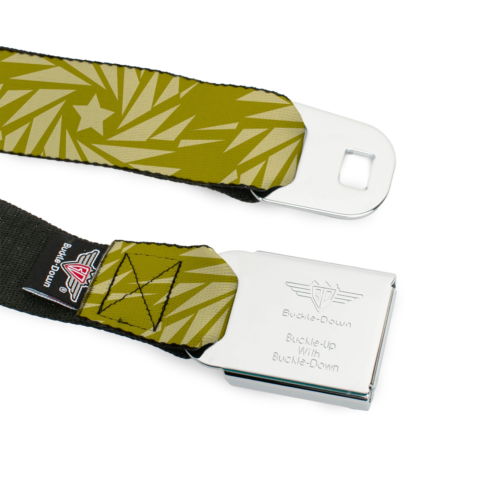 BD Wings Logo CLOSE-UP Black/Silver Seatbelt Belt - Star Pinwheel Olive Greens Webbing Seatbelt Belts Buckle-Down