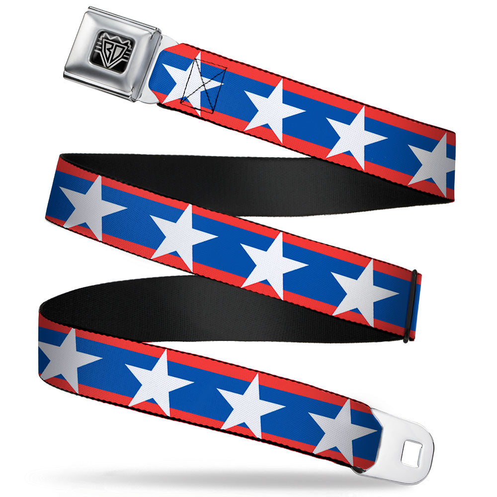BD Wings Logo CLOSE-UP Full Color Black Silver Seatbelt Belt - Stars/Stripes Red/Blue/White Webbing Seatbelt Belts Buckle-Down