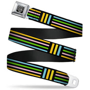 BD Wings Logo CLOSE-UP Full Color Black Silver Seatbelt Belt - Stripe Blocks Black/Multi Pastel Webbing Seatbelt Belts Buckle-Down