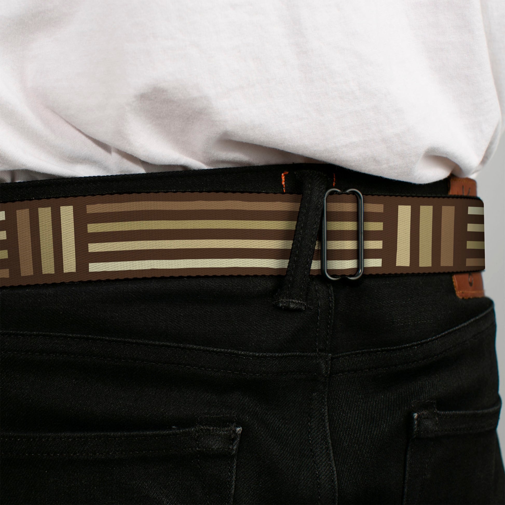 BD Wings Logo CLOSE-UP Full Color Black Silver Seatbelt Belt - Stripe Blocks Browns Webbing Seatbelt Belts Buckle-Down