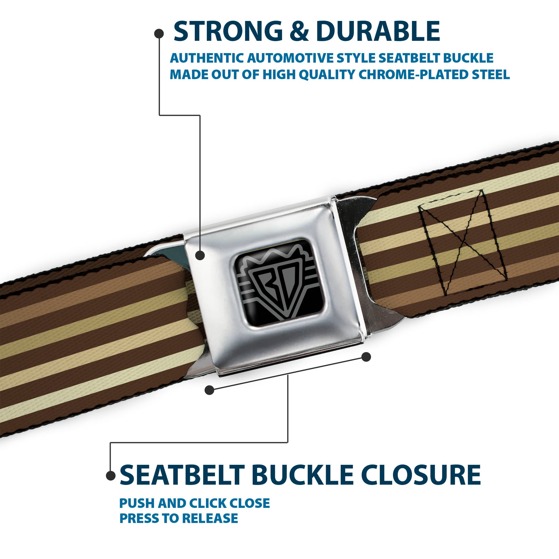 BD Wings Logo CLOSE-UP Full Color Black Silver Seatbelt Belt - Stripe Blocks Browns Webbing Seatbelt Belts Buckle-Down