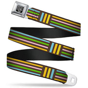 BD Wings Logo CLOSE-UP Full Color Black Silver Seatbelt Belt - Stripe Blocks Brown/Multi Pastel Webbing Seatbelt Belts Buckle-Down