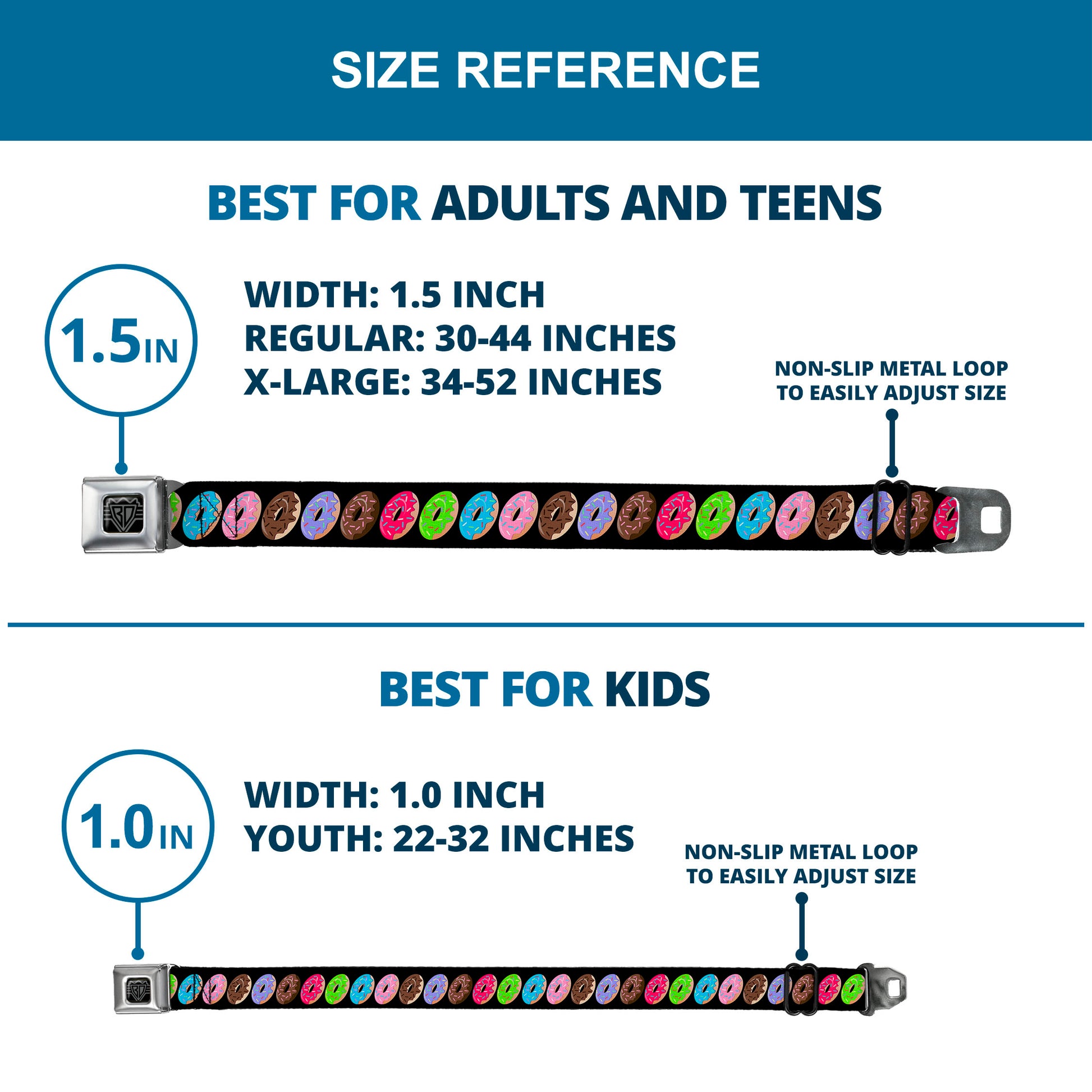 BD Wings Logo CLOSE-UP Full Color Black Silver Seatbelt Belt - Sprinkle Donuts Black/Multi Color Webbing Seatbelt Belts Buckle-Down