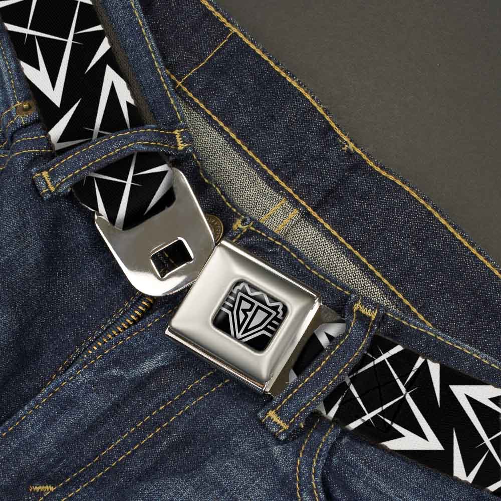 BD Wings Logo CLOSE-UP Full Color Black Silver Seatbelt Belt - Spikes Scattered Black/White Webbing Seatbelt Belts Buckle-Down