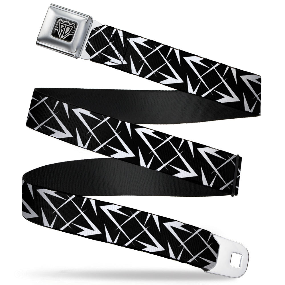 BD Wings Logo CLOSE-UP Full Color Black Silver Seatbelt Belt - Spikes Scattered Black/White Webbing Seatbelt Belts Buckle-Down