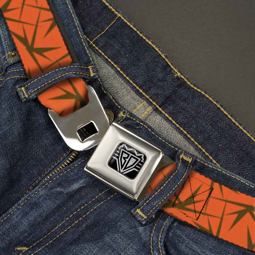 BD Wings Logo CLOSE-UP Full Color Black Silver Seatbelt Belt - Spikes Scattered2 Orange/Brown Webbing Seatbelt Belts Buckle-Down