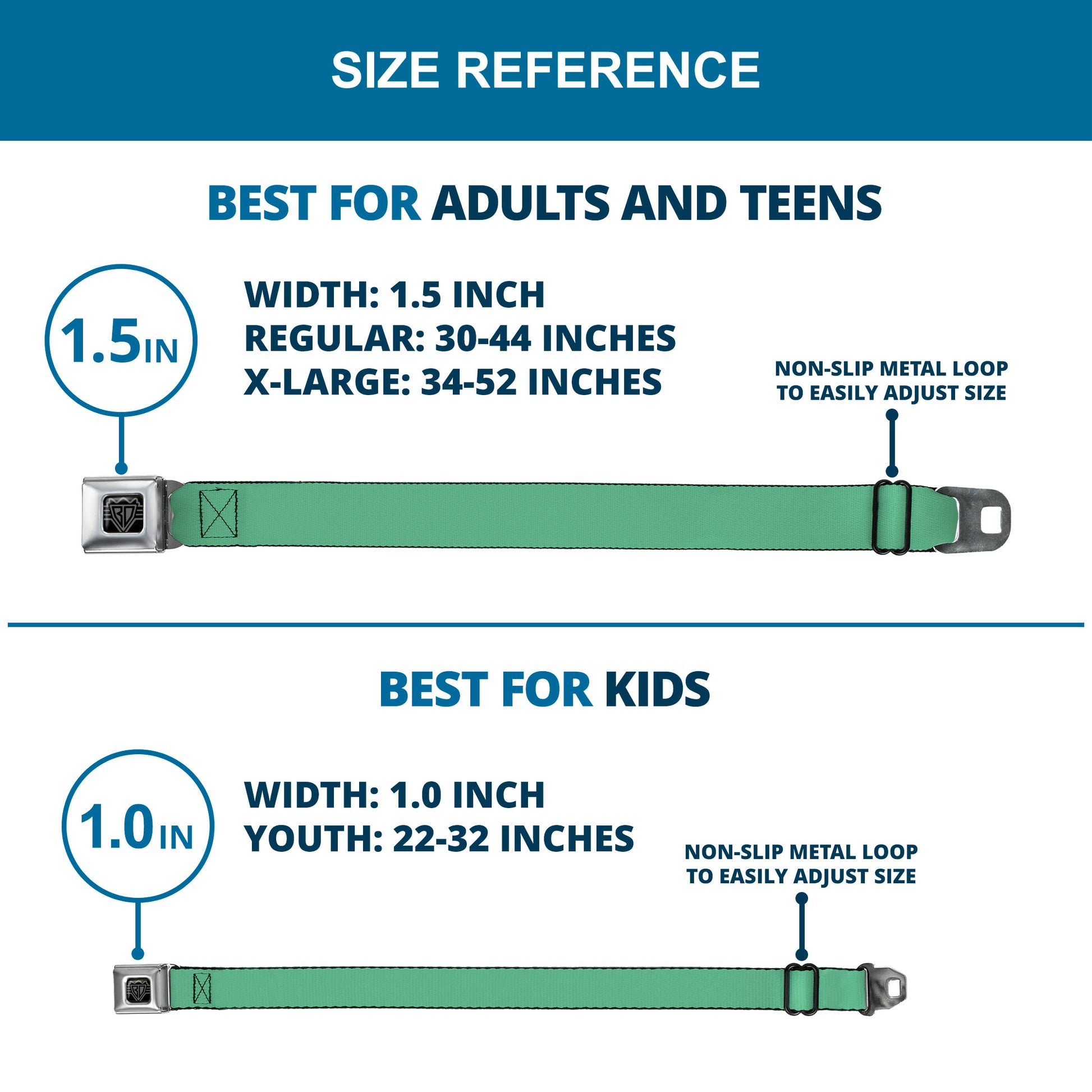 BD Wings Logo CLOSE-UP Full Color Black Silver Seatbelt Belt - Solid Rainforest Green Webbing Seatbelt Belts Buckle-Down