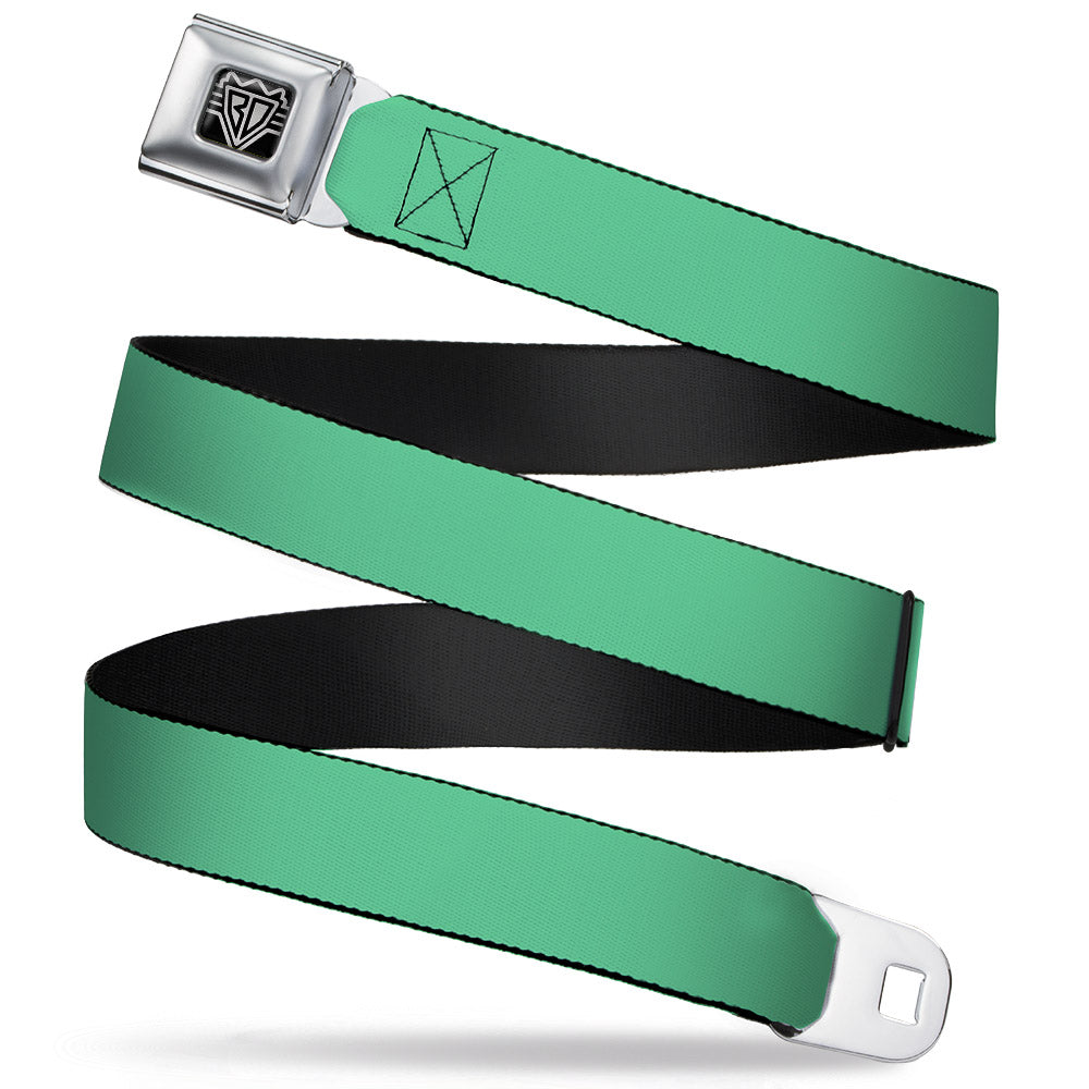BD Wings Logo CLOSE-UP Full Color Black Silver Seatbelt Belt - Solid Rainforest Green Webbing Seatbelt Belts Buckle-Down