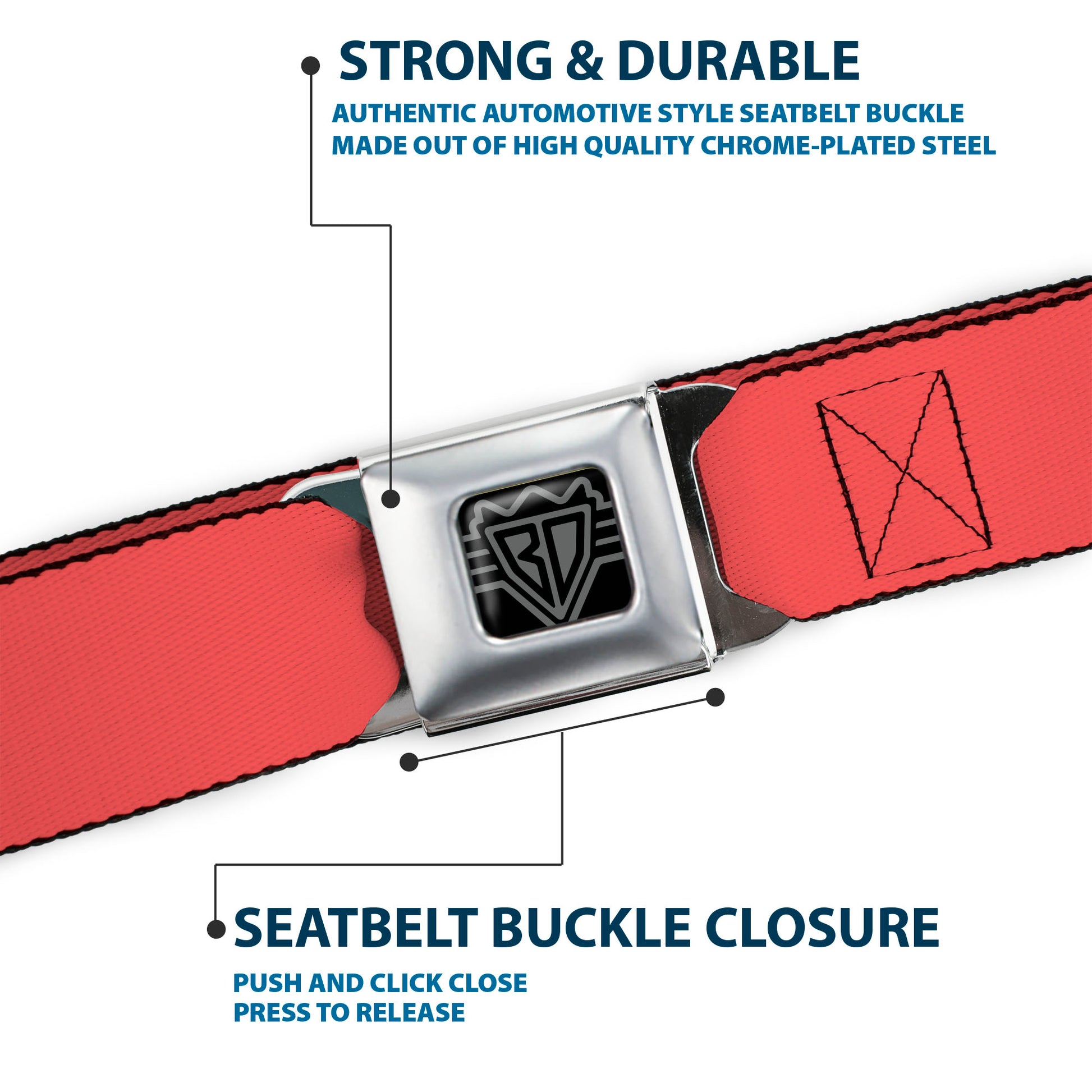 BD Wings Logo CLOSE-UP Full Color Black Silver Seatbelt Belt - Solid Salmon Orange Webbing Seatbelt Belts Buckle-Down