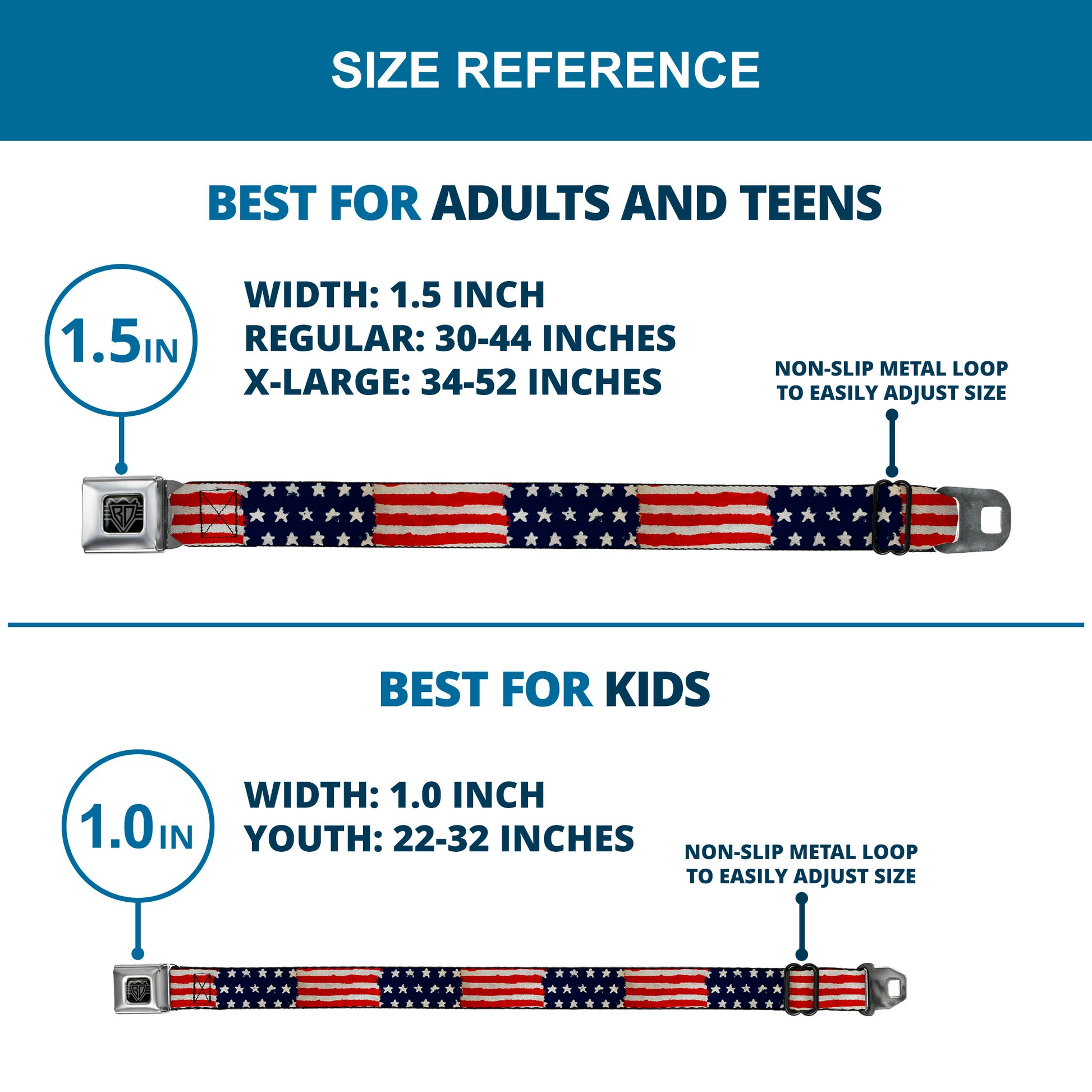 BD Wings Logo CLOSE-UP Full Color Black Silver Seatbelt Belt - Stars & Stripes Painting Webbing Seatbelt Belts Buckle-Down