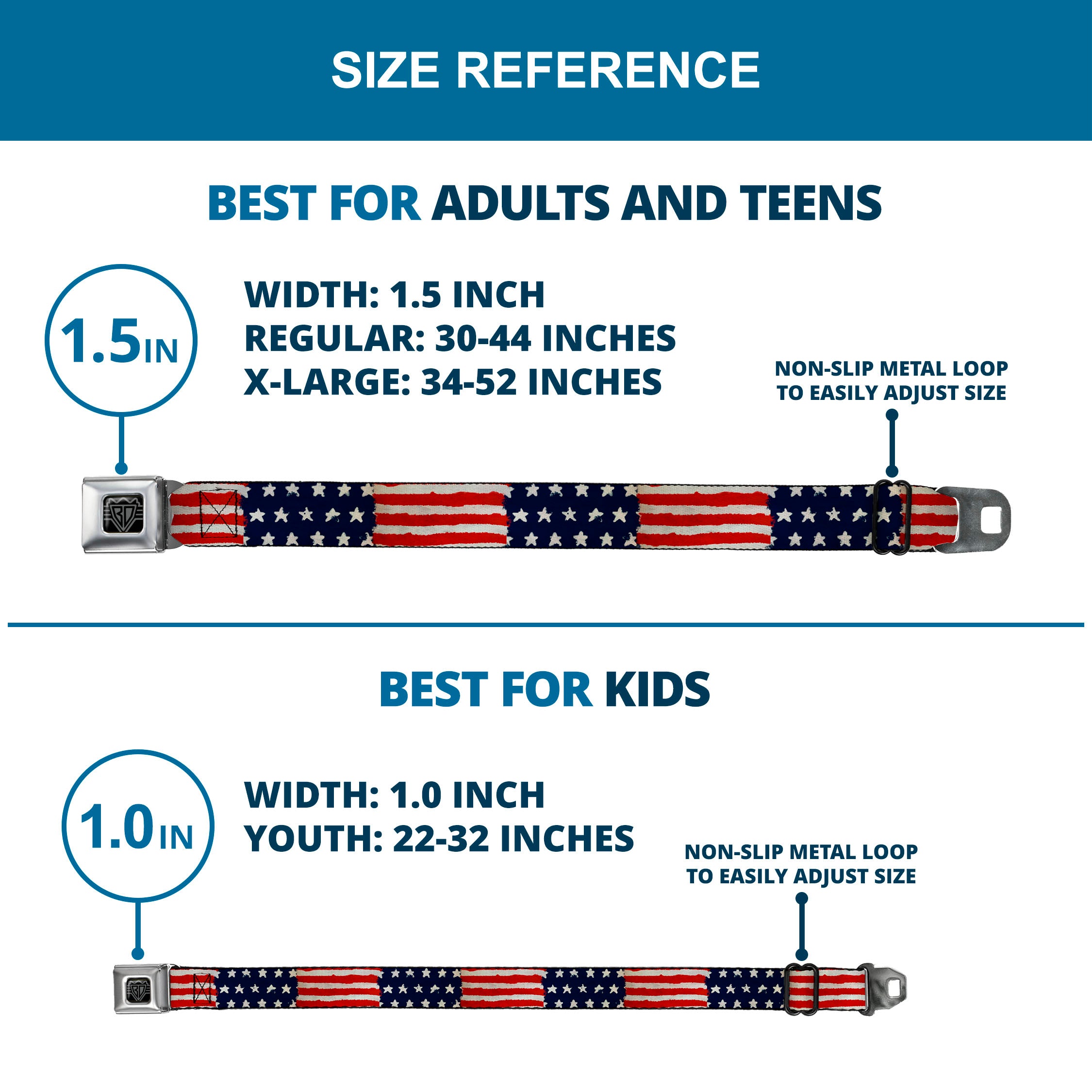 BD Wings Logo CLOSE-UP Full Color Black Silver Seatbelt Belt - Stars & Stripes Painting Webbing Seatbelt Belts Buckle-Down