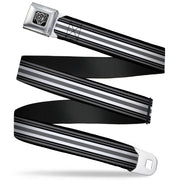 BD Wings Logo CLOSE-UP Full Color Black Silver Seatbelt Belt - Striped Black/Gray/White Webbing Seatbelt Belts Buckle-Down
