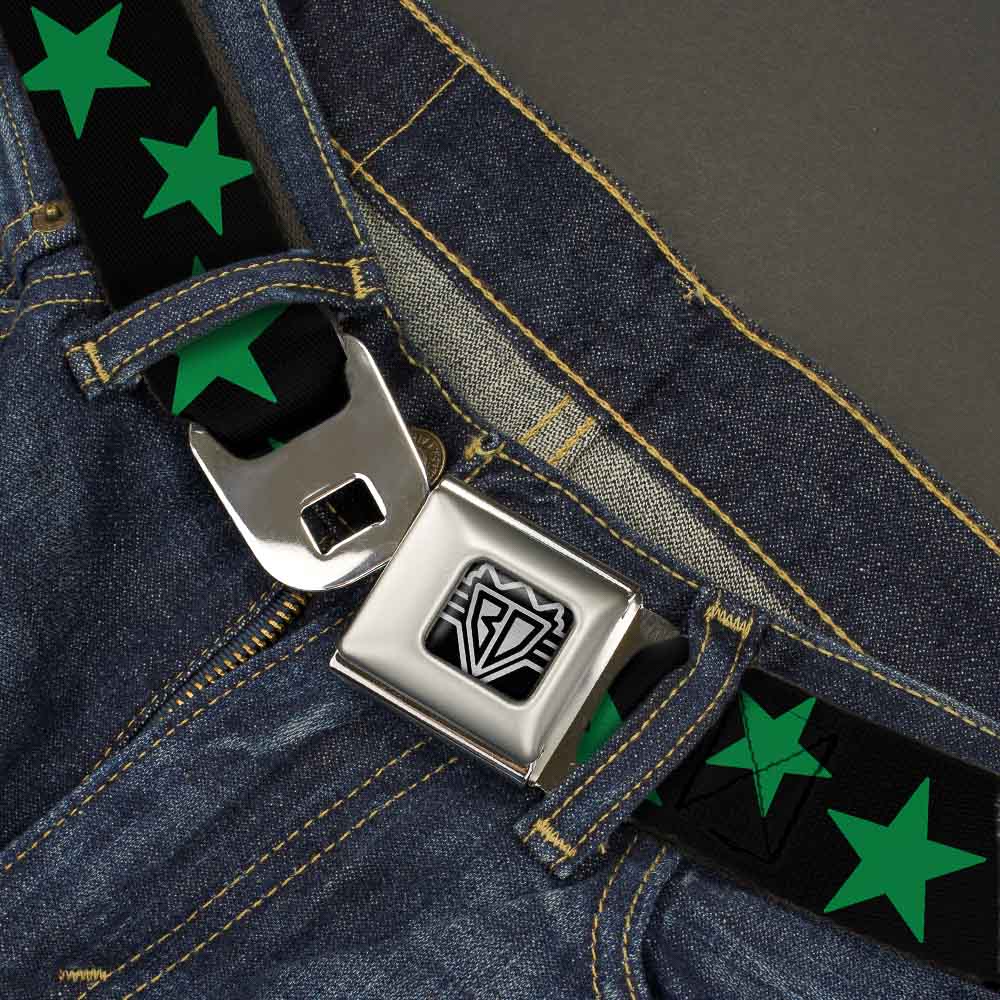 BD Wings Logo CLOSE-UP Full Color Black Silver Seatbelt Belt - Stars Scattered Black/Green Webbing Seatbelt Belts Buckle-Down