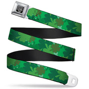 BD Wings Logo CLOSE-UP Full Color Black Silver Seatbelt Belt - St. Pat's Stacked Shamrocks Greens Webbing Seatbelt Belts Buckle-Down