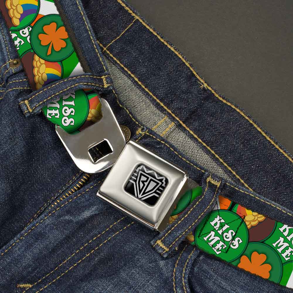 BD Wings Logo CLOSE-UP Full Color Black Silver Seatbelt Belt - St. Pat's 4-Buttons Stacked Webbing Seatbelt Belts Buckle-Down