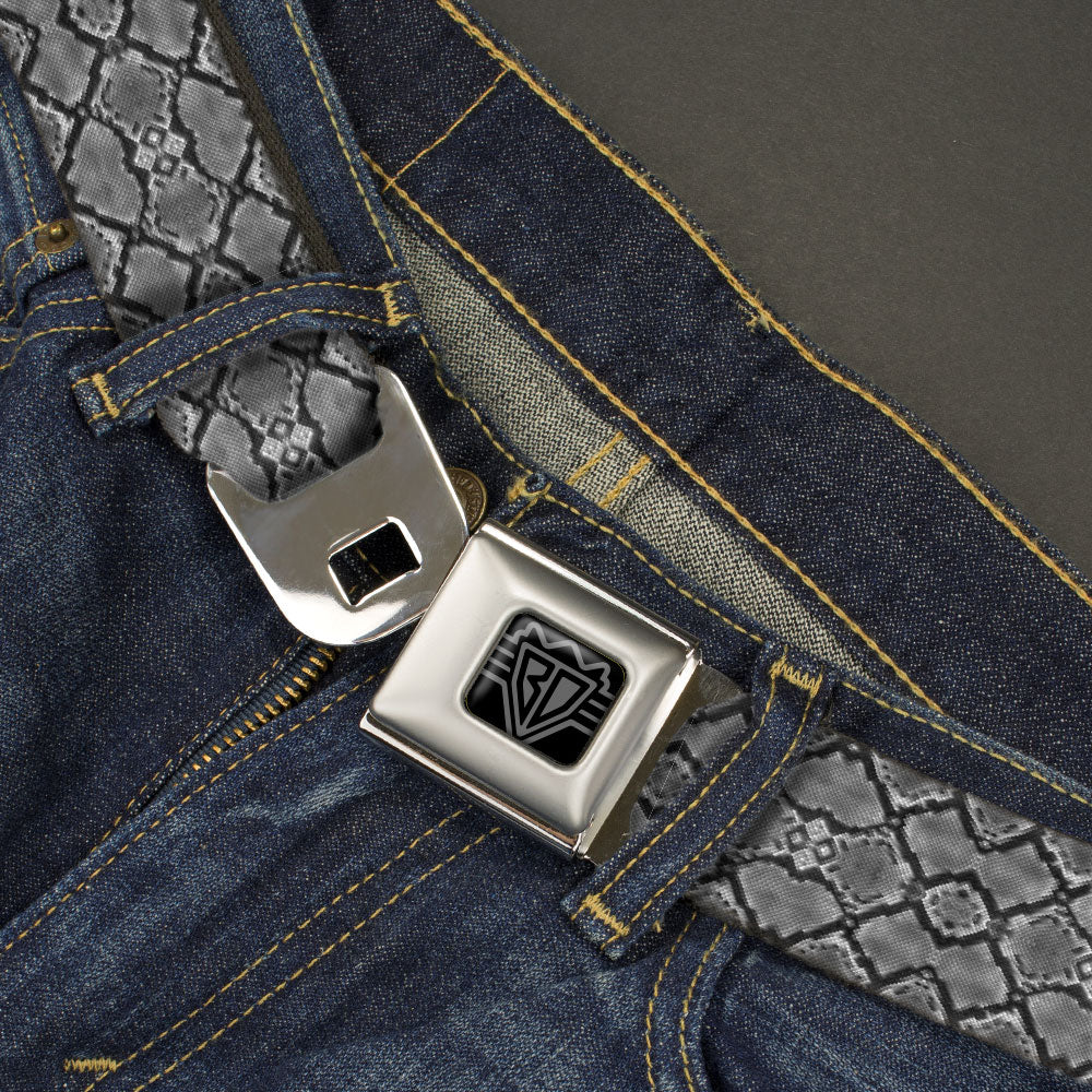 BD Wings Logo CLOSE-UP Black/Silver Seatbelt Belt - Snake Skin 3 Charcoal/Black Webbing Seatbelt Belts Buckle-Down