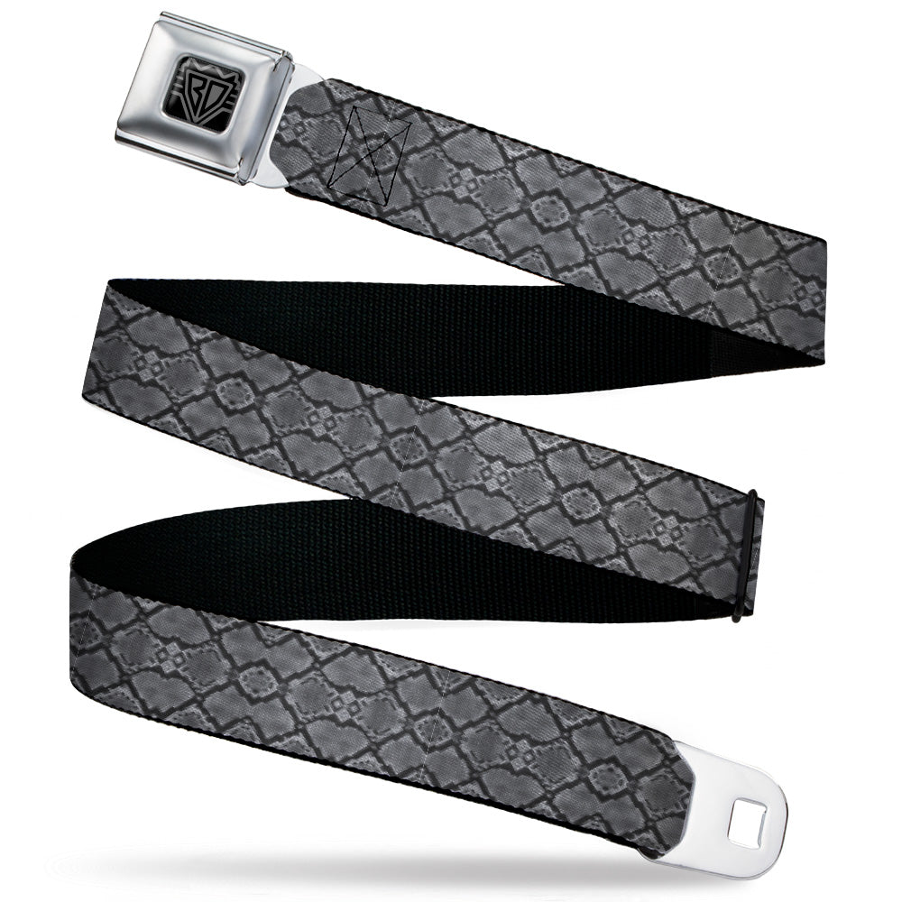 BD Wings Logo CLOSE-UP Black/Silver Seatbelt Belt - Snake Skin 3 Charcoal/Black Webbing Seatbelt Belts Buckle-Down