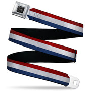BD Wings Logo CLOSE-UP Black/Silver Seatbelt Belt - Stripes Red/White/Blue Webbing Seatbelt Belts Buckle-Down