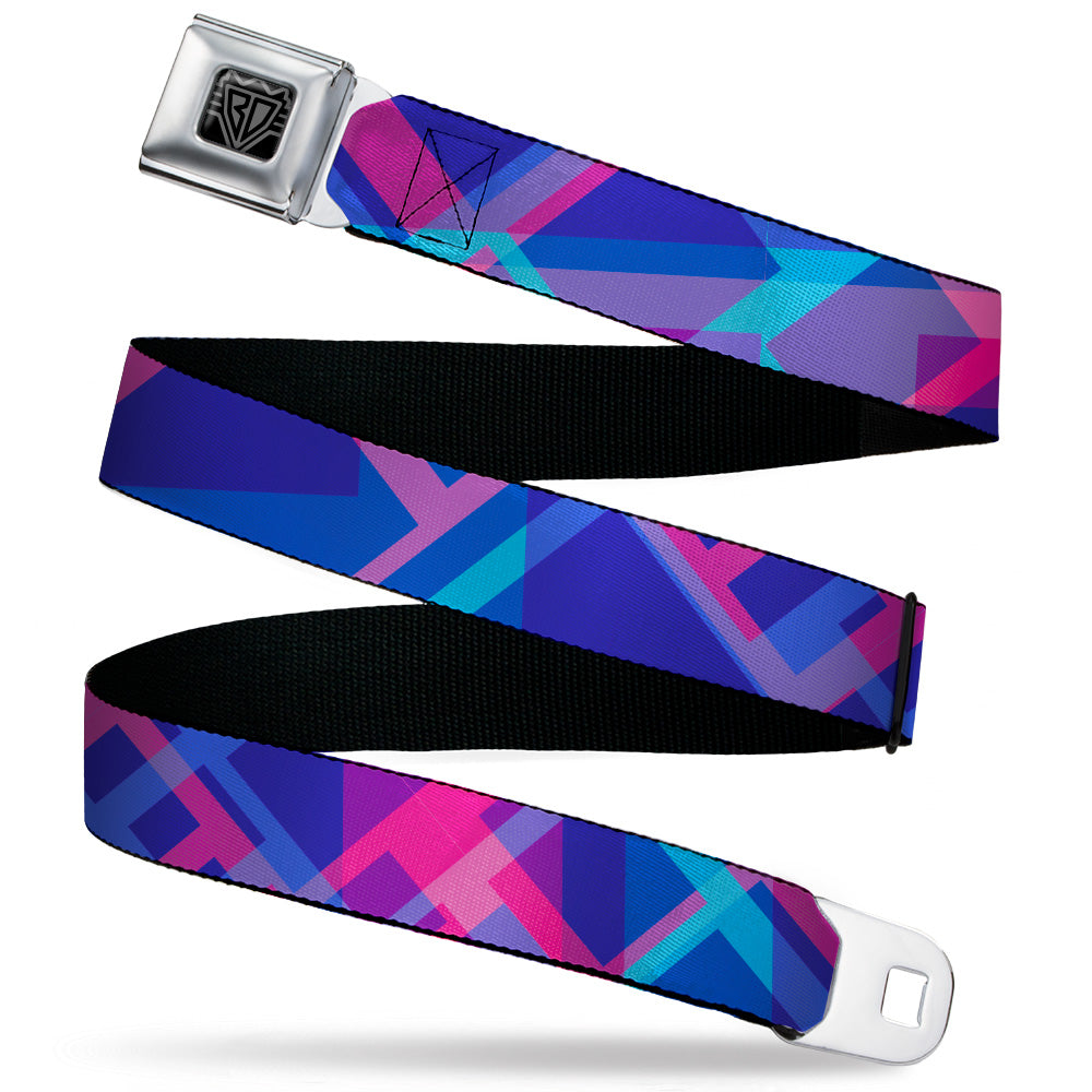BD Wings Logo CLOSE-UP Black/Silver Seatbelt Belt - Squares Stacked Blues/Pinks/Purples Webbing Seatbelt Belts Buckle-Down