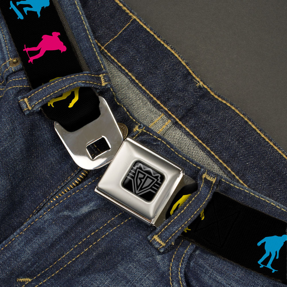 BD Wings Logo CLOSE-UP Black/Silver Seatbelt Belt - Skater Kickflip Sequence Silhouette Black/Blue/Pink/Yellow Webbing Seatbelt Belts Buckle-Down
