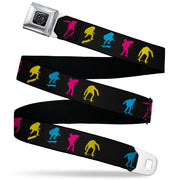 BD Wings Logo CLOSE-UP Black/Silver Seatbelt Belt - Skater Kickflip Sequence Silhouette Black/Blue/Pink/Yellow Webbing Seatbelt Belts Buckle-Down