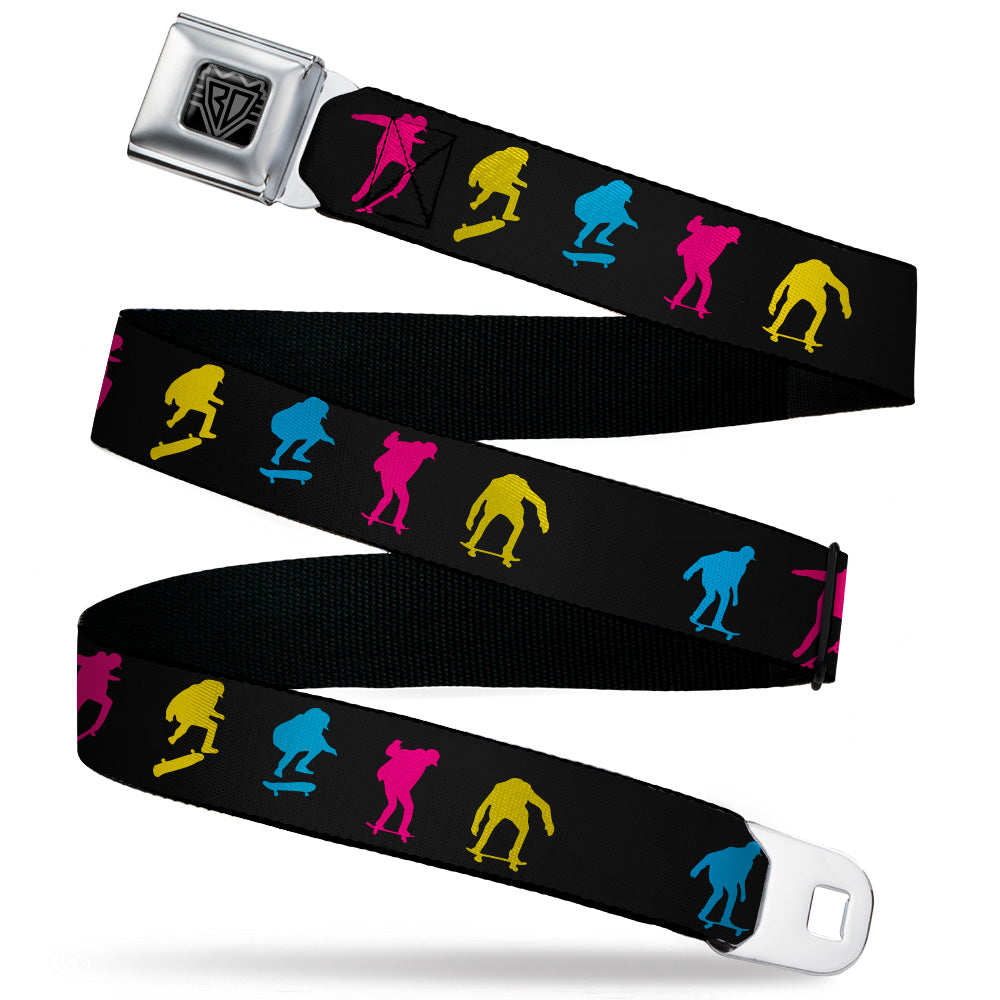 BD Wings Logo CLOSE-UP Black/Silver Seatbelt Belt - Skater Kickflip Sequence Silhouette Black/Blue/Pink/Yellow Webbing Seatbelt Belts Buckle-Down