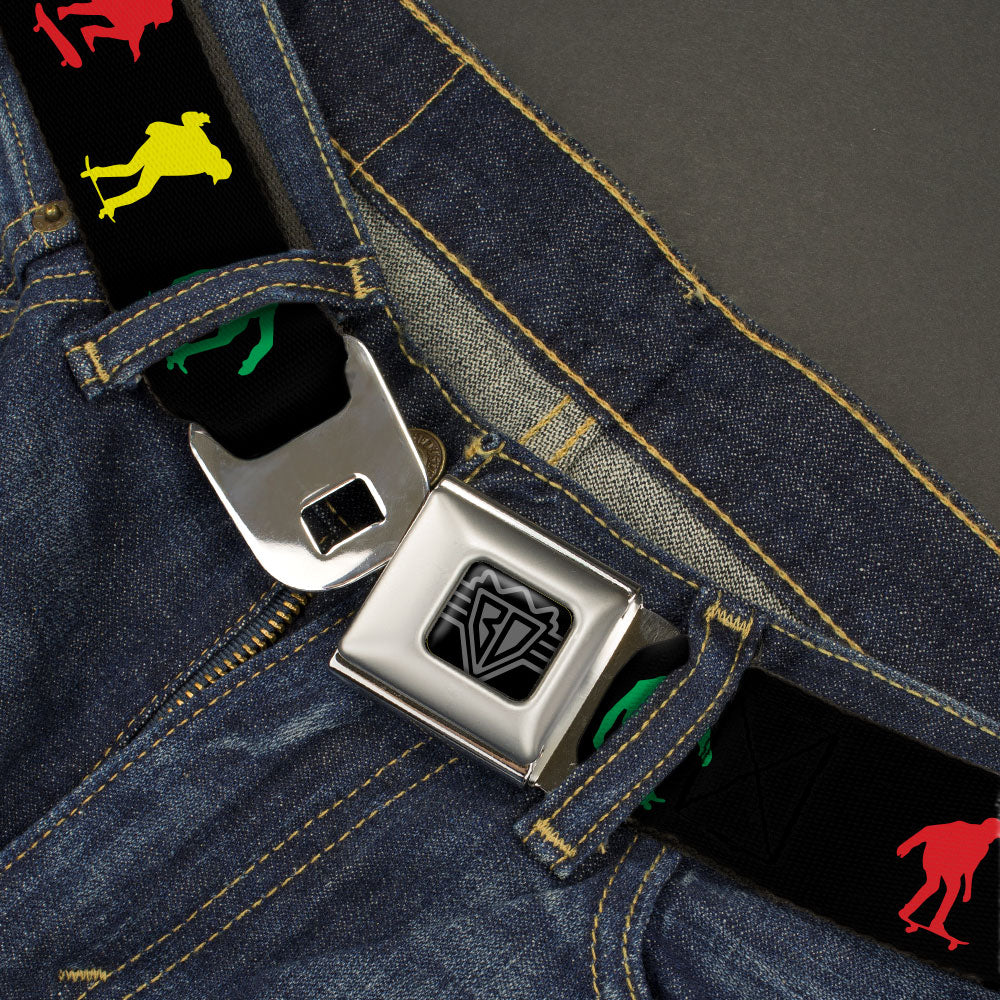 BD Wings Logo CLOSE-UP Black/Silver Seatbelt Belt - Skater Kickflip Sequence Silhouette Black/Red/Yellow/Green Webbing Seatbelt Belts Buckle-Down
