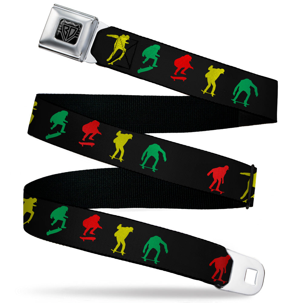 BD Wings Logo CLOSE-UP Black/Silver Seatbelt Belt - Skater Kickflip Sequence Silhouette Black/Red/Yellow/Green Webbing Seatbelt Belts Buckle-Down