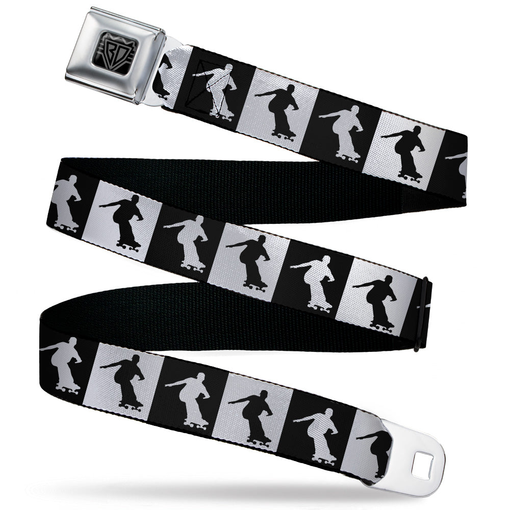 BD Wings Logo CLOSE-UP Black/Silver Seatbelt Belt - Skater Silhouette Blocks Black/White Webbing Seatbelt Belts Buckle-Down