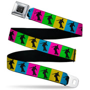 BD Wings Logo CLOSE-UP Black/Silver Seatbelt Belt - Skater Silhouette Blocks Multi Color/Black Webbing Seatbelt Belts Buckle-Down