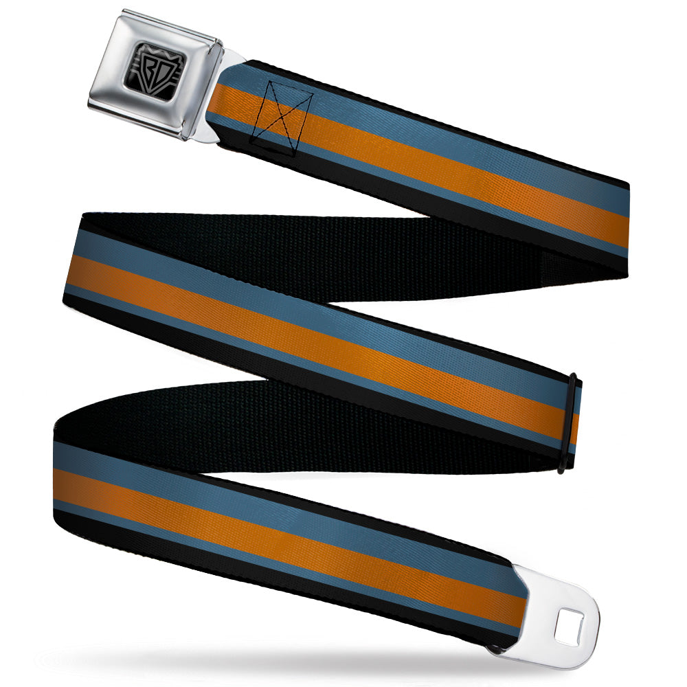 BD Wings Logo CLOSE-UP Black/Silver Seatbelt Belt - Stripes Black/Steel Blue/Orange Webbing Seatbelt Belts Buckle-Down